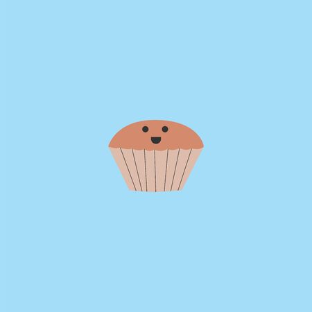 Portrait of a smiling brown muffin or cupcake over blue background  vector  color drawing or illustrationのイラスト素材