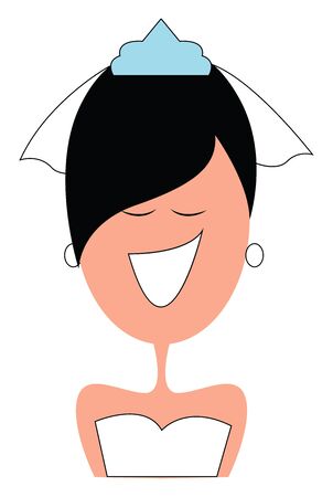 Portrait of a bride with a blue crown is smiling while her eyes closed  vector  color drawing or illustrationのイラスト素材