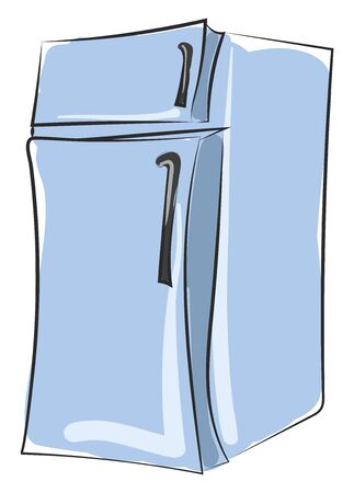 Drawing of a double-door fridge blue in color set on isolated white background viewed from the side  vector  color drawing or illustrationのイラスト素材