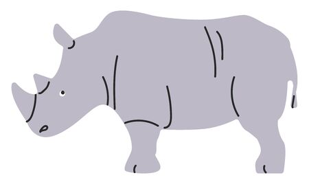 Painting of a grey rhinoceros with two horns  short tail  blackish lines over the leathery skin  set on isolated white background viewed from the side  vector  color drawing or illustrationのイラスト素材