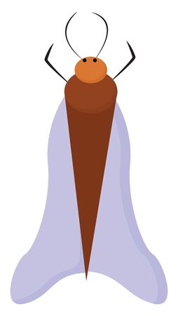 Painting of a brown bug with an elongated body  two antennae  blue wings and crawling with its two feet  vector  color drawing or illustrationのイラスト素材