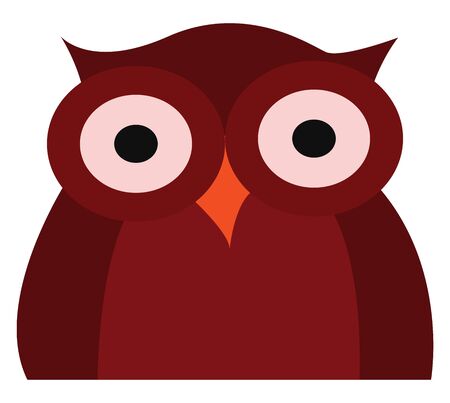 Clipart of a dark red owl with two swollen eyes  short ears  and an orange beak  looks cute and happy   vector  color drawing or illustrationのイラスト素材