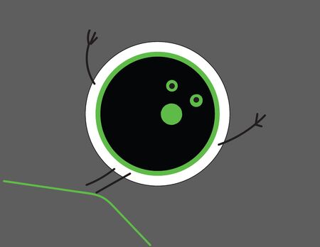 Emoji of the green pupil of a human eye with hands and legs about to fall from a mountainous area  vector  color drawing or illustrationのイラスト素材