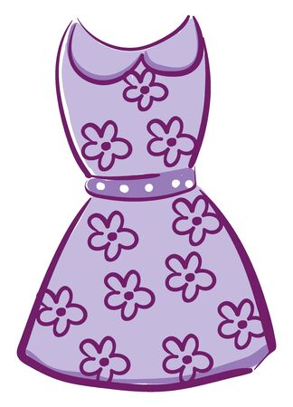 A showcase purple-colored sleeveless dress with the belt loop at waist sides  contrast paneled piping and stitched detailing over the white background  vector  color drawing or illustrationのイラスト素材