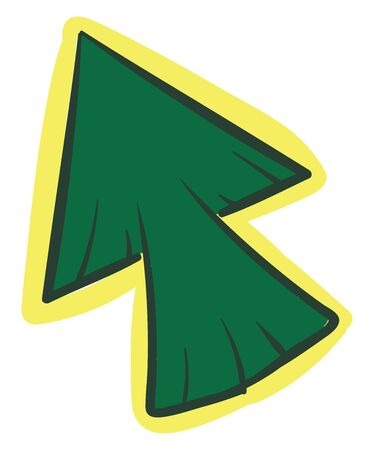 A green-colored mouse arrow with a yellow outline pointed to the up-left direction  vector  color drawing or illustrationのイラスト素材