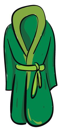 Clipart of a showcase green-colored bathrobe with the belt loop at waist sides  contrast paneled piping and stitched detailing over the white background  vector  color drawing or illustrationのイラスト素材