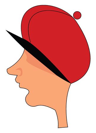Cartoon picture of a skinny man's head in a red cap on a hot summer day  vector  color drawing or illustrationのイラスト素材