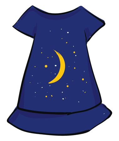 Painting of a showcase blue-colored nightie with a round neck  a half extended sleeve and pretty tonal embroidery designs with moon and twinkling stars  vector  color drawing or illustrationのイラスト素材