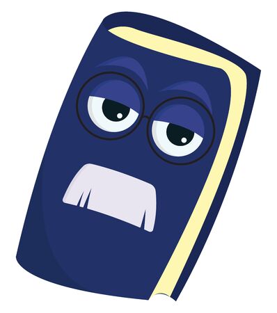 Emoji of a blue-colored old book with two big eyes and a white shirt in its cover expresses sadness  vector  color drawing or illustrationのイラスト素材