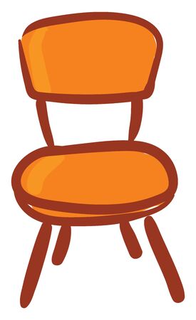 Clipart of an orange-colored chair with metallic back support cushioned seat circular in shape attached to four wooden legs  vector  color drawing or illustrationのイラスト素材
