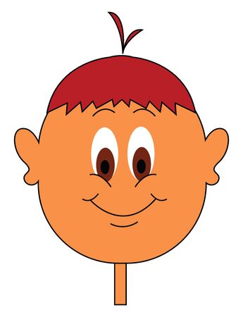 Clipart of a boy in red hair color and tufts of hair at the center  eyes rolled down  and a stick-like neck is smiling  vector  color drawing or illustrationのイラスト素材