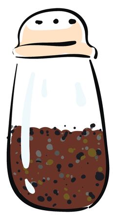 White-colored pepper holder half-filled with pepper has few small-sized pores on its peach-colored screw cap and is all ready for seasoning food  vector  color drawing or illustrationのイラスト素材