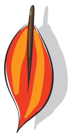 Clipart of a red leaf oval In shape with a pointed tip  a brown stalk  and band-like yellow margins  vector  color drawing or illustrationのイラスト素材