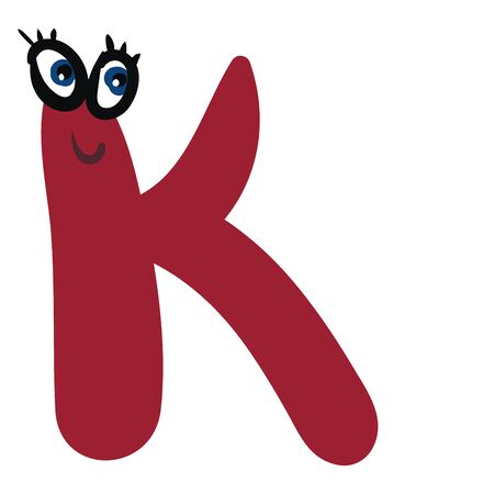 Alphabet capital k emoji in red color with two oval-shaped eyes and attractive eyelashes smiles while standing  vector  color drawing or illustrationのイラスト素材