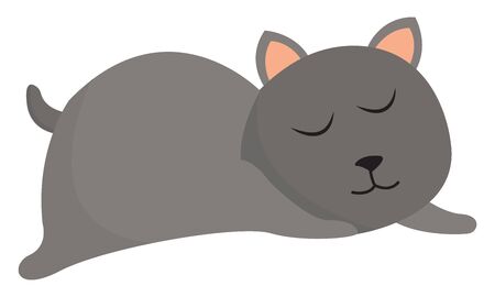 Clipart of a grey cat with peach-colored ears eyes closed while sleeping on the floor   vector  color drawing or illustrationのイラスト素材