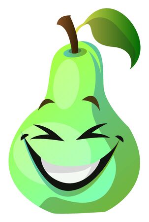 Green pear cartoon face laughing illustration vector on white backgroundのイラスト素材