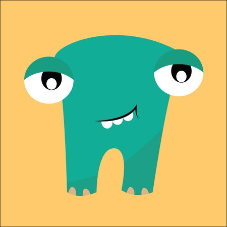 Clipart of a blue-colored monster with two bulging eyes and three fang-like teeth smiles while standing  vector  color drawing or illustrationのイラスト素材