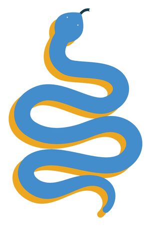 Clipart of a blue-colored slithering snake with yellow outline has two small eyes and a short tongue...