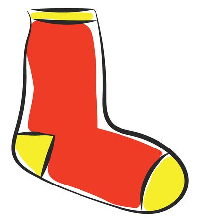 Clipart of a showcase red-colored pair of socks with toes  cuff and heel turn in yellow color look pretty  vector  color drawing or illustrationのイラスト素材