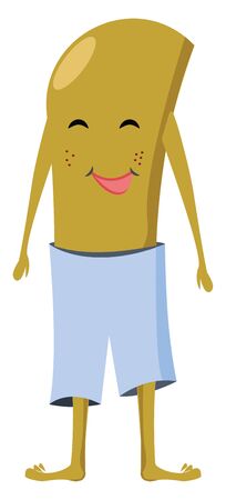 Clipart of green-colored monster in blue-colored shorts with two legs  hands freely floating along the sides of the body and a tongue hanging out  vector  color drawing or illustrationのイラスト素材