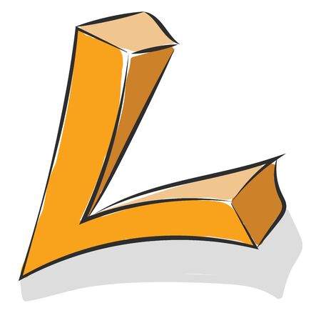 An orange-colored figurine represents the alphabet L and its shadow cast on the surface as it stands upright  vector  color drawing or illustrationのイラスト素材