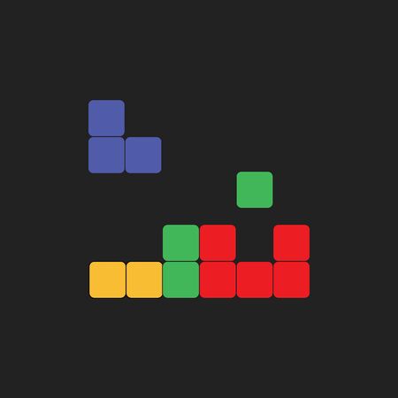 Clipart of a tile-matching puzzle video game in blue  green  yellow and red cubes set over a black background  vector  color drawing or illustrationのイラスト素材
