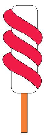 Striped popsicle in red and white attached to a wooden stick stands while waiting to be tasted by some kid  vector  color drawing or illustrationのイラスト素材