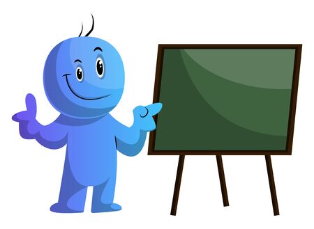 Blue cartoon caracter and the board illustration vector on white backgroundのイラスト素材
