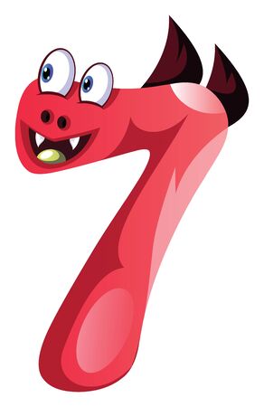 Pink monster with wings in number seven shape illustration vector on white backgroundのイラスト素材