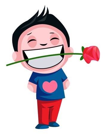 Boy carrying rose in his teeth illustration vector on white backgroundのイラスト素材