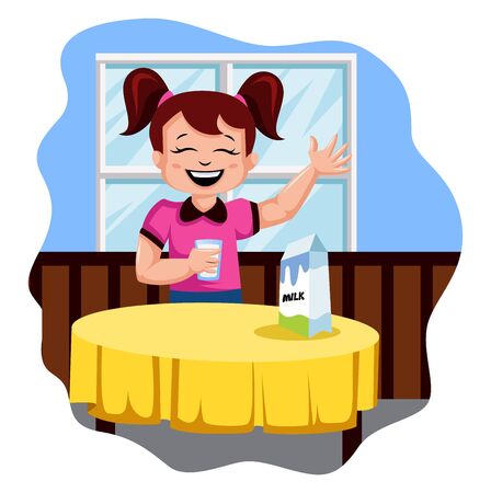 Happy girl drinking milk illustration vector on white backgroundのイラスト素材