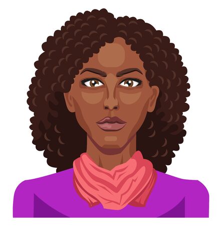 Pretty afro girl with curly hair illustration vector on white backgroundのイラスト素材