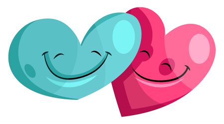 Blue and pink heart in love illustration vector on white backgroundのイラスト素材