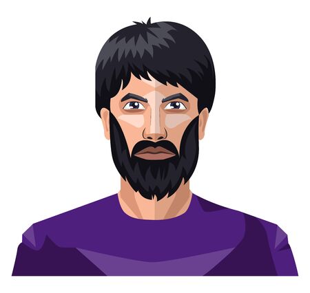 Man with a beard and long black hair illustration vector on white backgroundのイラスト素材