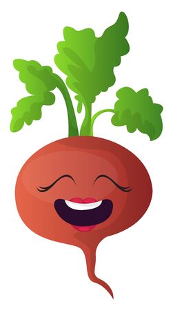 Happy red turnip with green leaf illustration vector on white backgroundのイラスト素材