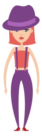 Girl with purple hat illustration vector on white background