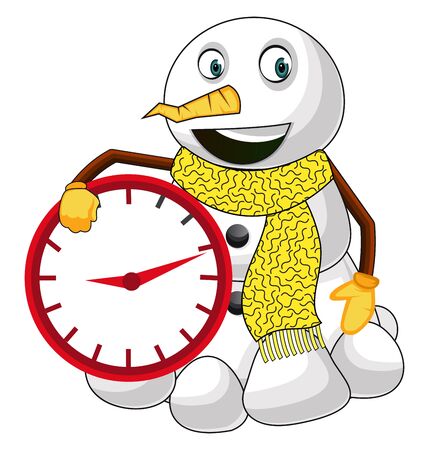 Snowman with clock illustration vector on white backgroundのイラスト素材