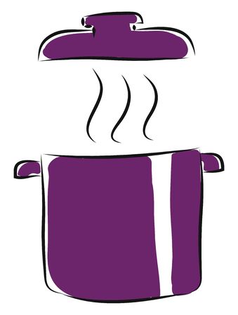 Purple pot with lid and steam, illustration, vector on white background.のイラスト素材