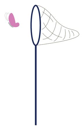 A handy butterfly net to capture flying butterflies, vector, color drawing or illustration.のイラスト素材