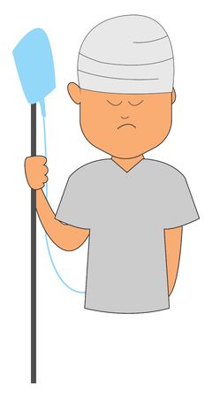 A sad patient with a bottle of glucose in his hand , vector, color drawing or illustration.のイラスト素材