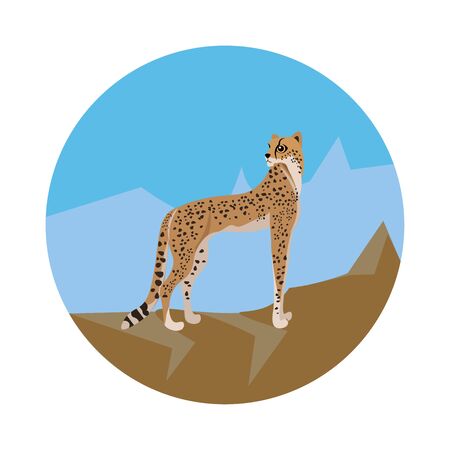 Angry big cheetah which is looking backward with his sharp eyes , vector, color drawing or illustration.のイラスト素材