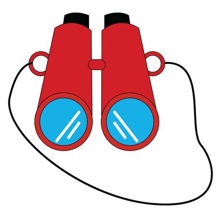 A big binoculars in red colour with a thread to hang around the neck , vector, color drawing or illustration.のイラスト素材