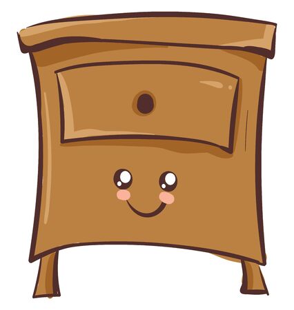 A cute bedside table in brown colour with a single draw in it , vector, color drawing or illustration.のイラスト素材