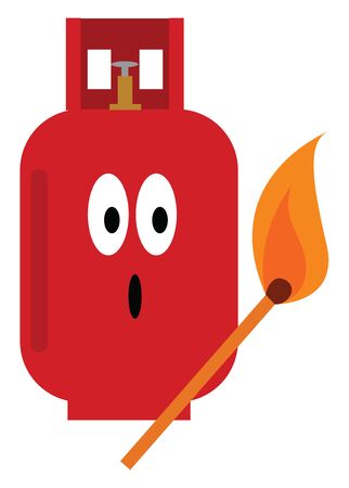 A gas cylinder in red colour with a matchstick on flame , vector, color drawing or illustration.のイラスト素材