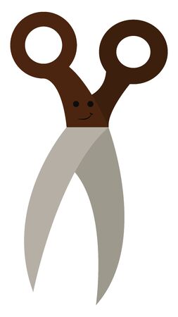 A pair of black scissors left opened with handles for precise working and sharp blade edges for cutting vegetables, papers, rope, quelling, and much more, vector, color drawing or illustration.のイラスト素材