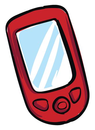 A red mobile phone touch screen model furnished with press buttons at the end of the frame is the fastest way to communicate and connect with people, vector, color drawing or illustration.のイラスト素材