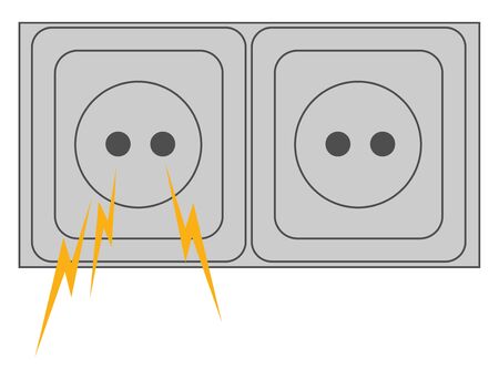 A electric power socket contains artificial hollows into which plugs of the electric appliances fit into over white background viewed from the front, vector, color drawing or illustration.のイラスト素材