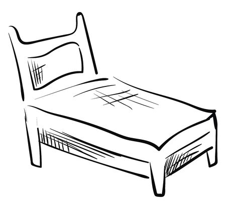 A plain flat bed sketched in black, with headboard, a design, vector, color drawing or illustration.のイラスト素材