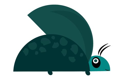 A green beetle with big eyes, with blue, head, with two antenna, vector, color drawing or illustration.のイラスト素材