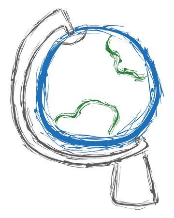 Spherical globe in blue and green color on a gray or silver stand rough sketch, vector, color drawing or illustration.のイラスト素材